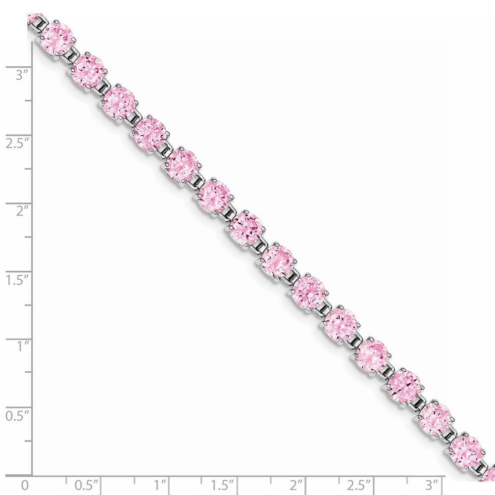 Shop Exclusive Rhodium-Plated Sterling Silver Pink CZ 7-Inch Tennis Bracelet - Stylish & Affordable!