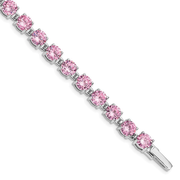 Rhodium-Plated Sterling Silver Pink CZ 7-Inch Tennis Bracelet