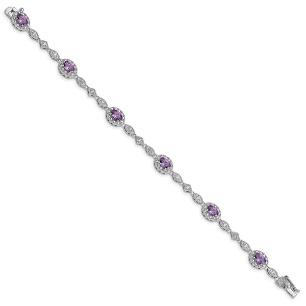 Rhodium-Plated Sterling Silver Bracelet with CZ Accents