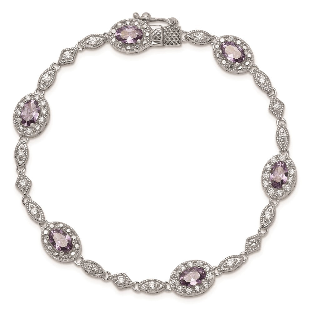 Exclusive Rhodium-Plated Sterling Silver Bracelet with CZ Accents, Stylish & Affordable