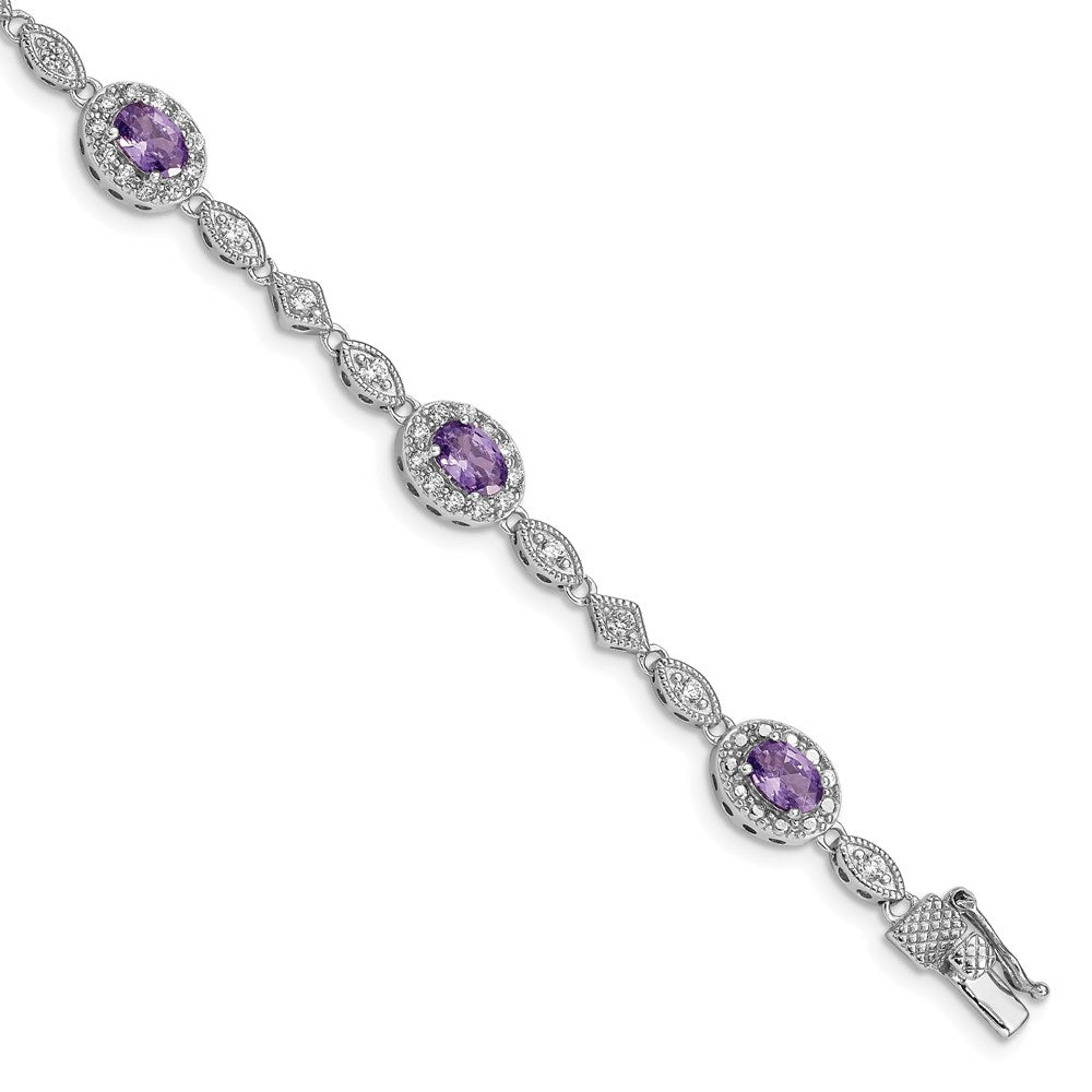 Exclusive Rhodium-Plated Sterling Silver Bracelet with CZ Accents, Stylish & Affordable
