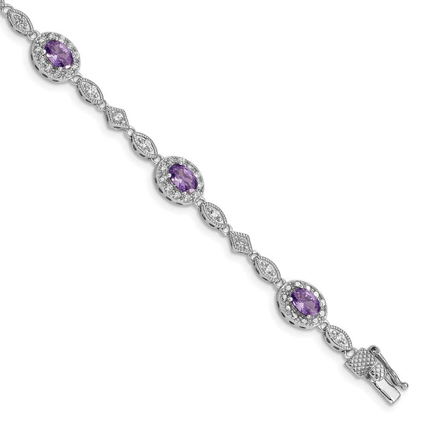 Rhodium-Plated Sterling Silver Bracelet with CZ Accents