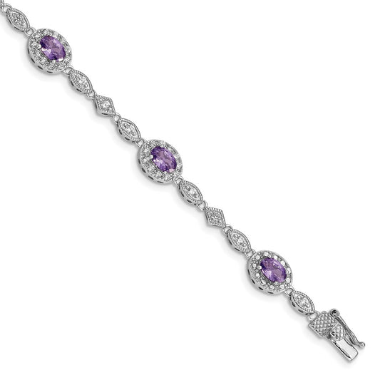 Exclusive Rhodium-Plated Sterling Silver Bracelet with CZ Accents, Stylish & Affordable