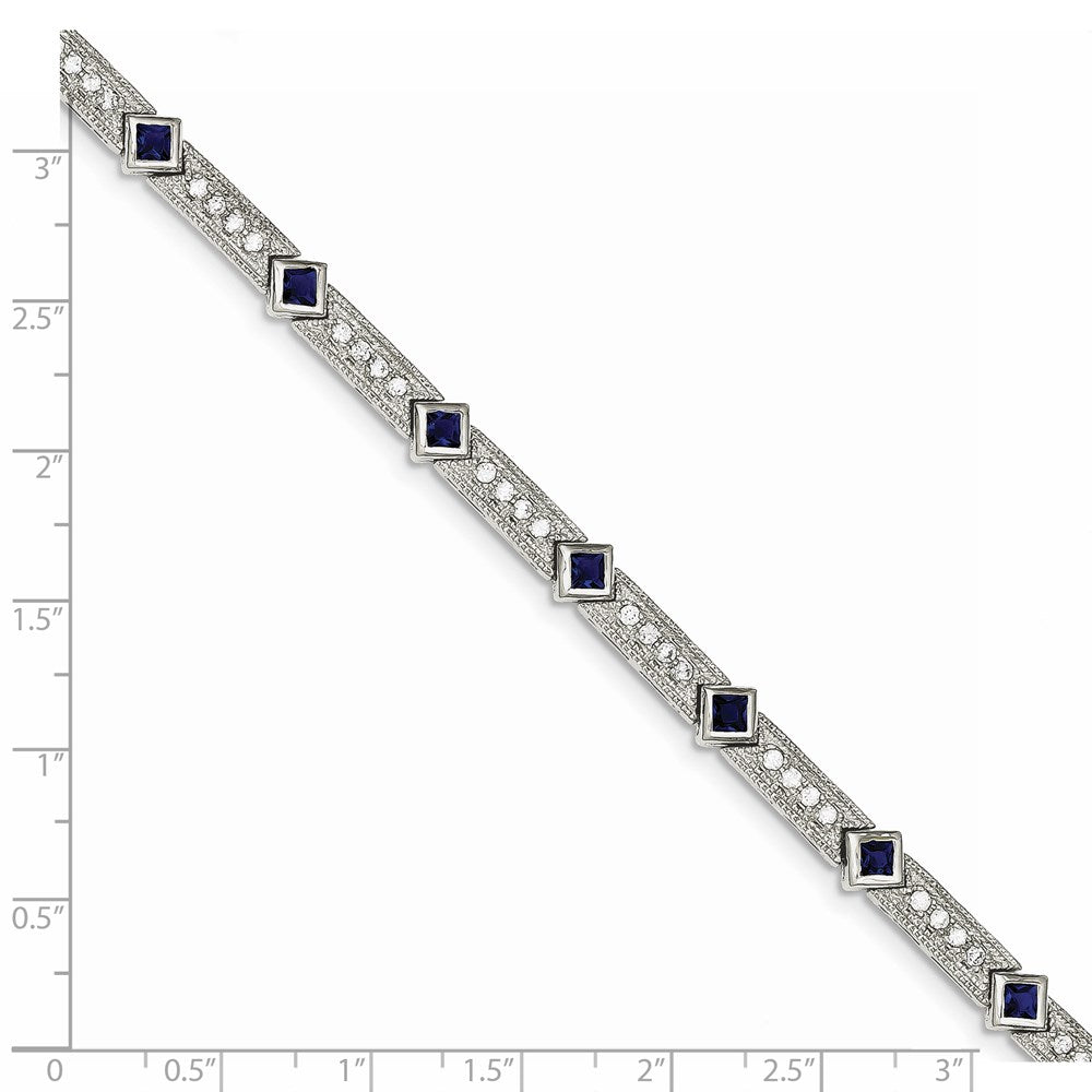 Buy Stylish Rhodium-Plated Sterling Silver Bracelet - 7.25" Blue Glass & CZ