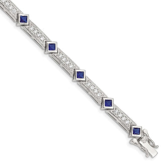 Buy Stylish Rhodium-Plated Sterling Silver Bracelet - 7.25" Blue Glass & CZ