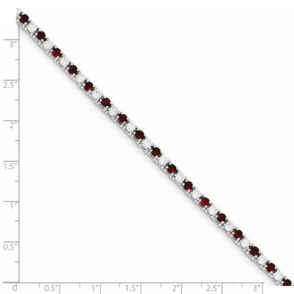 Exclusive Rhodium-Plated Sterling Silver Bracelet - 7 Inches, Stylish Red Glass & CZ Accents