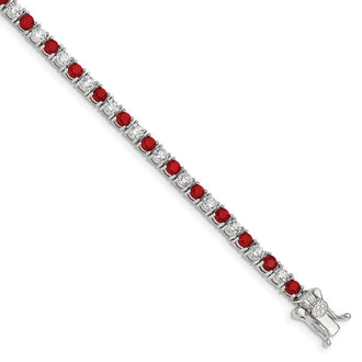 Exclusive Rhodium-Plated Sterling Silver Bracelet - 7 Inches, Stylish Red Glass & CZ Accents