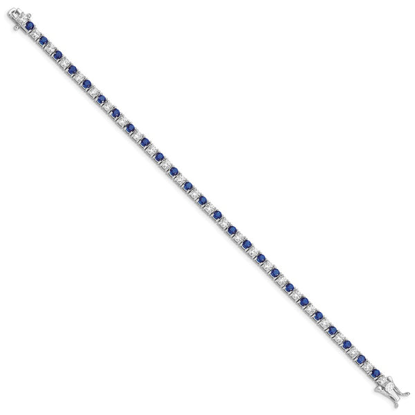 Rhodium-Plated Sterling Silver Bracelet - 7 Inches, Blue Glass CZ Accents