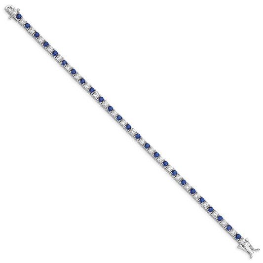 Shop Exclusive Rhodium-Plated Sterling Silver Bracelet - 7 Inches, Stylish Blue Glass & CZ Accents