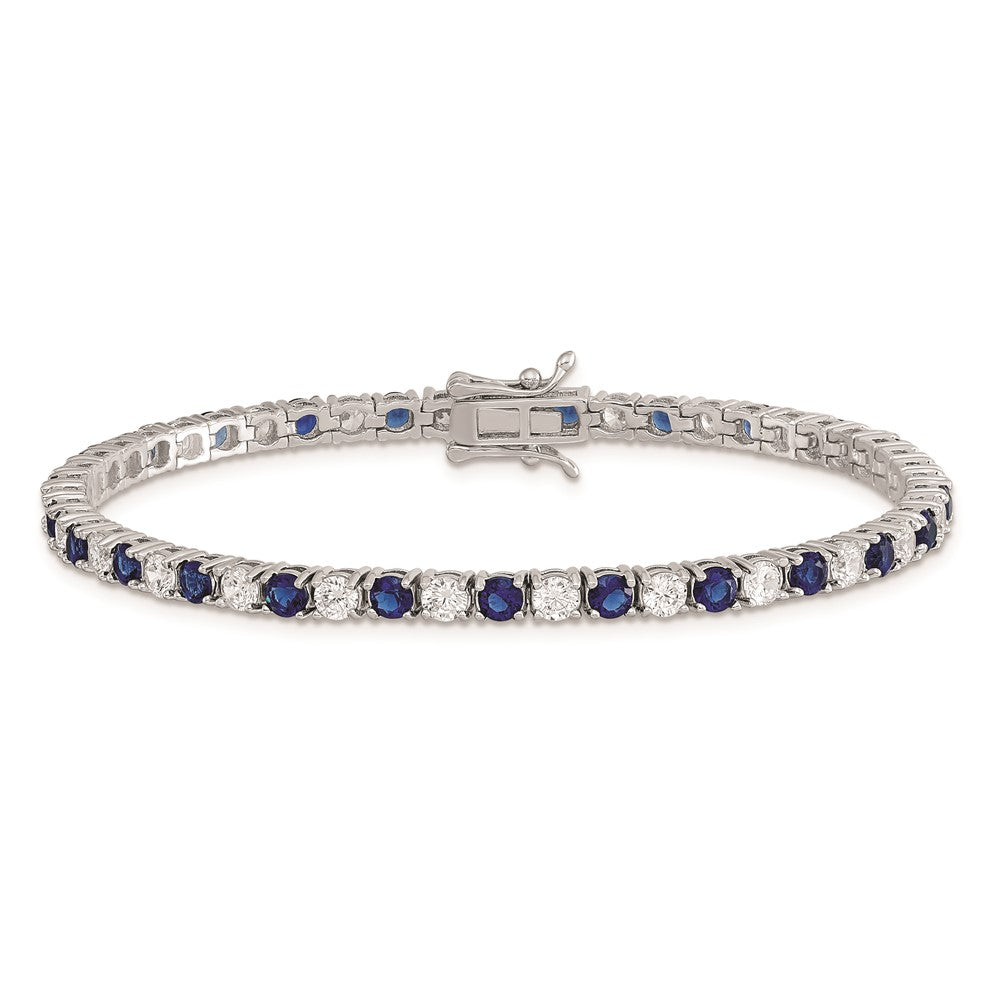 Shop Exclusive Rhodium-Plated Sterling Silver Bracelet - 7 Inches, Stylish Blue Glass & CZ Accents