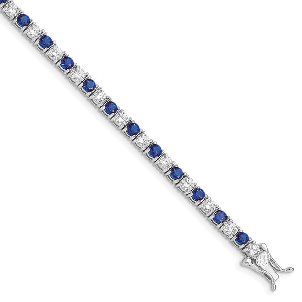 Rhodium-Plated Sterling Silver Bracelet - 7 Inches, Blue Glass CZ Accents
