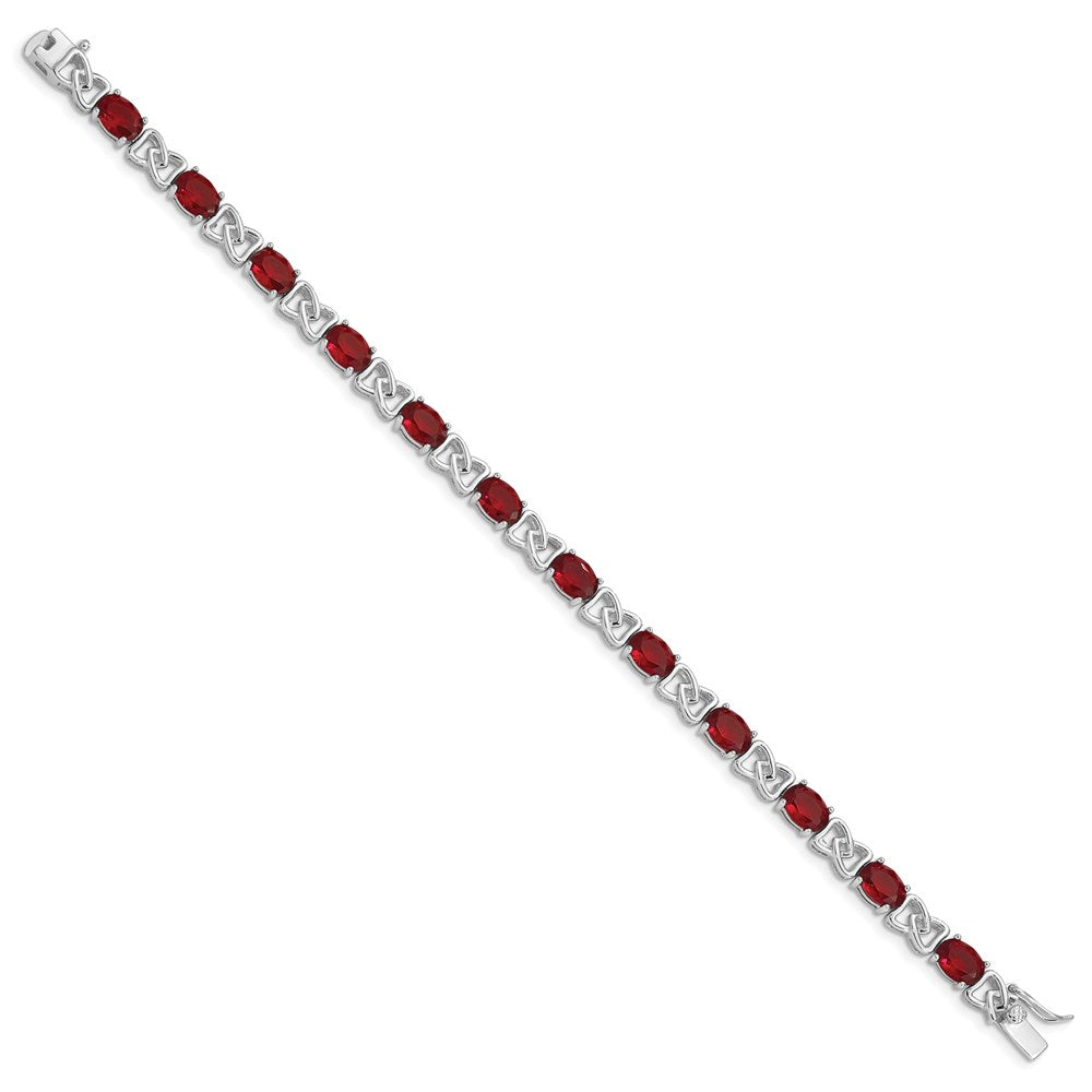 Shop Exclusive Rhodium-Plated Sterling Silver 7-Inch Bracelet with Red CZ Stones
