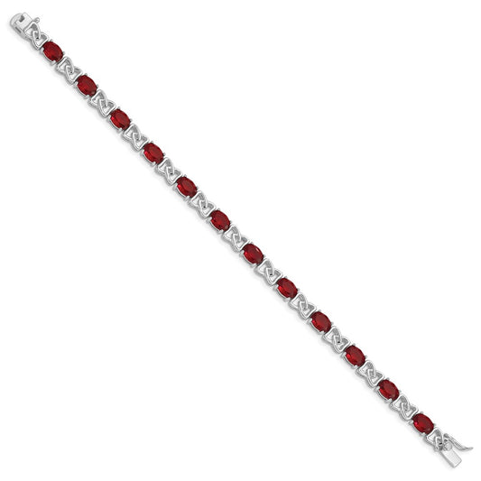 Shop Exclusive Rhodium-Plated Sterling Silver 7-Inch Bracelet with Red CZ Stones