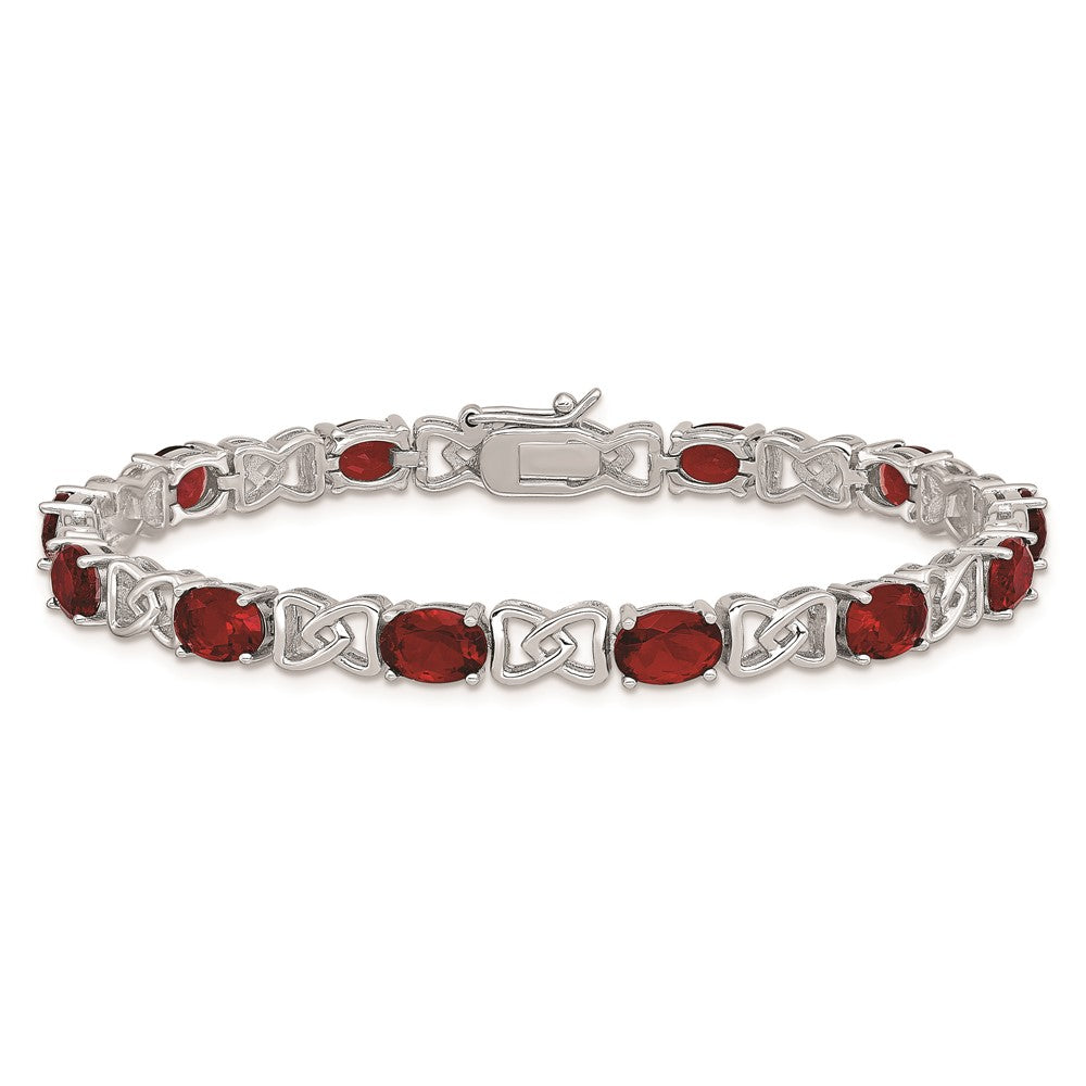 Shop Exclusive Rhodium-Plated Sterling Silver 7-Inch Bracelet with Red CZ Stones