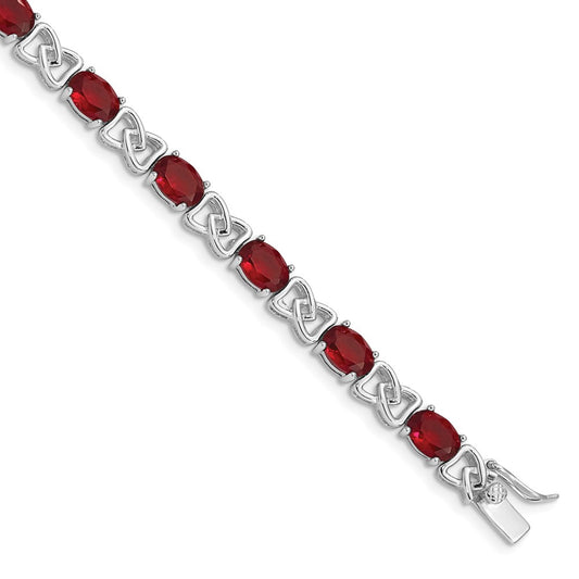 Shop Exclusive Rhodium-Plated Sterling Silver 7-Inch Bracelet with Red CZ Stones