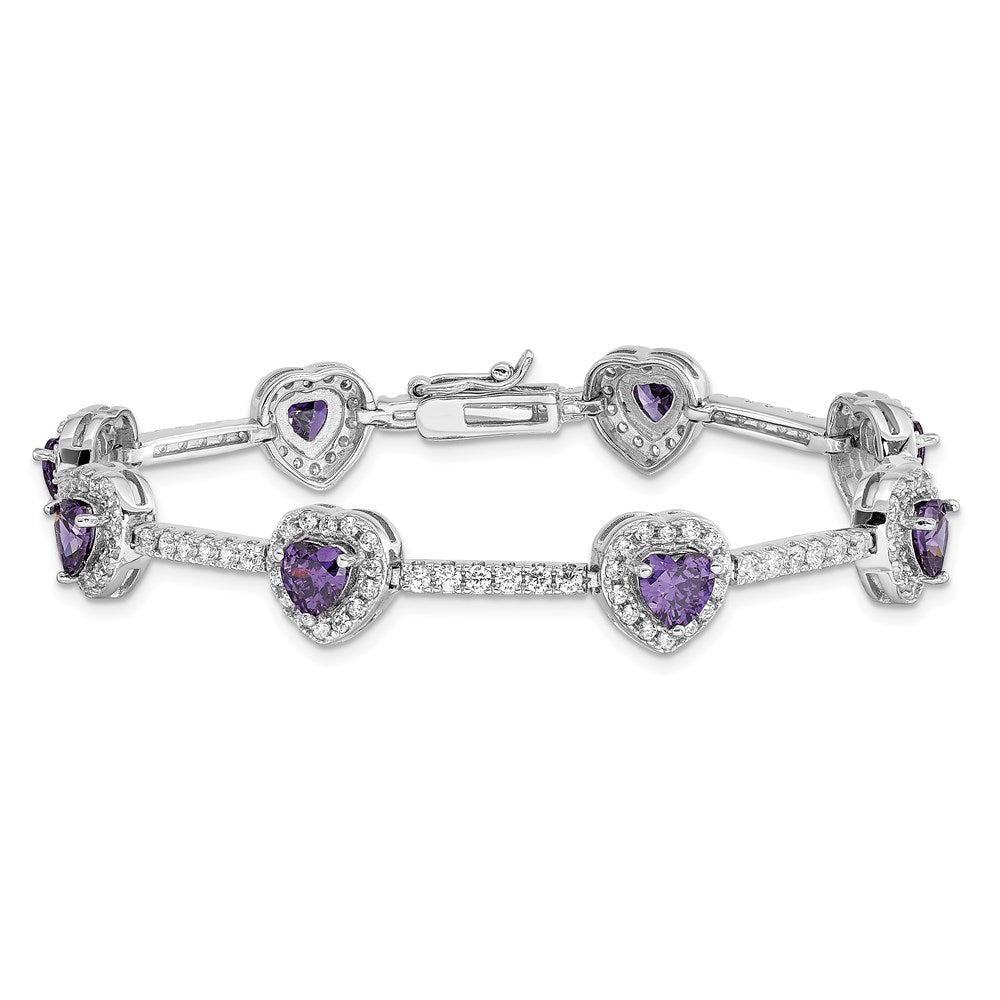 Exclusive Rhodium-Plated Heart Bracelet: Amethyst & CZ Accents - Stylish Value
