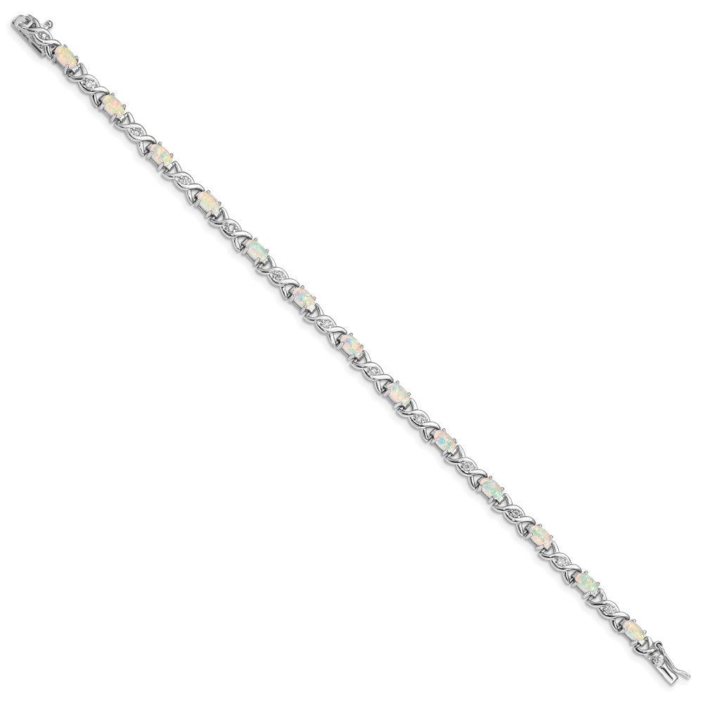 Shop Stylish 7.5-Inch Sterling Silver Bracelet with Opal & CZ - Affordable Luxury