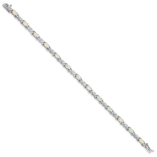 Shop Stylish 7.5-Inch Sterling Silver Bracelet with Opal & CZ - Affordable Luxury