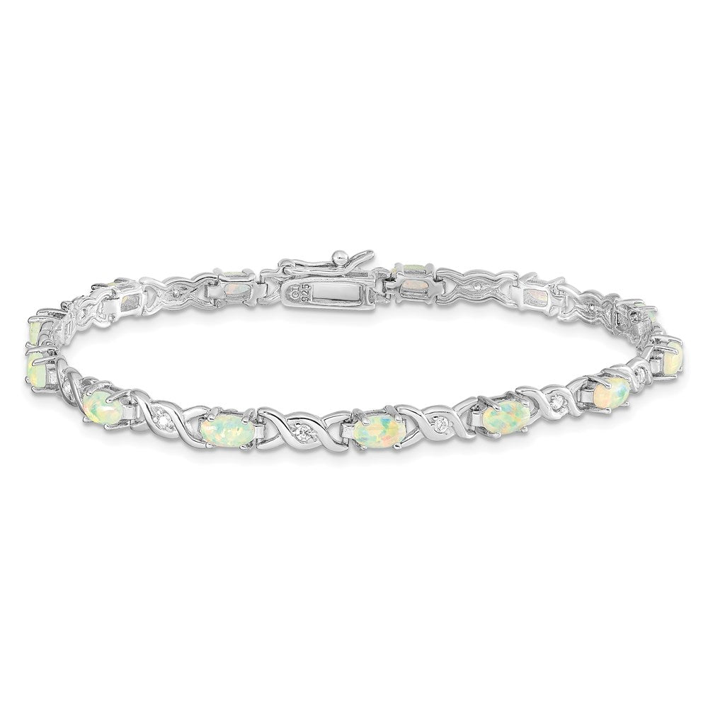Shop Stylish 7.5-Inch Sterling Silver Bracelet with Opal & CZ - Affordable Luxury