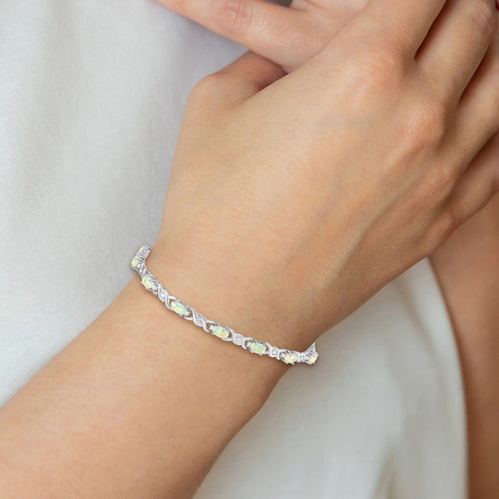 Shop Stylish 7.5-Inch Sterling Silver Bracelet with Opal & CZ - Affordable Luxury-5