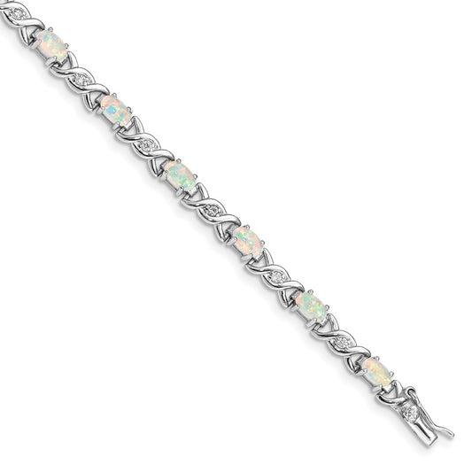 Shop Stylish 7.5-Inch Sterling Silver Bracelet with Opal & CZ - Affordable Luxury