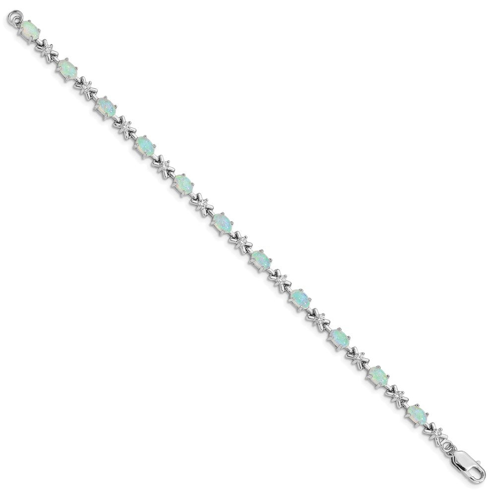Buy Exclusive Rhodium-Plated Sterling Silver 7-Inch CZ & Opal Bracelet - Stylish Value