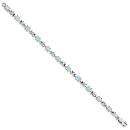 Buy Exclusive Rhodium-Plated Sterling Silver 7-Inch CZ & Opal Bracelet - Stylish Value