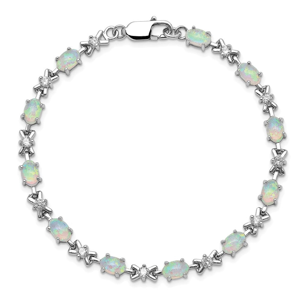 Buy Exclusive Rhodium-Plated Sterling Silver 7-Inch CZ & Opal Bracelet - Stylish Value