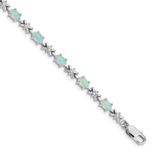 Buy Exclusive Rhodium-Plated Sterling Silver 7-Inch CZ & Opal Bracelet - Stylish Value