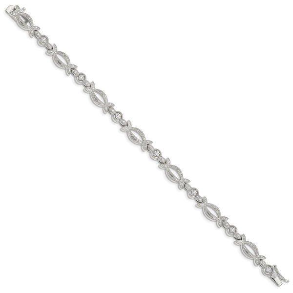 Rhodium-Plated Sterling Silver Bracelet with CZ