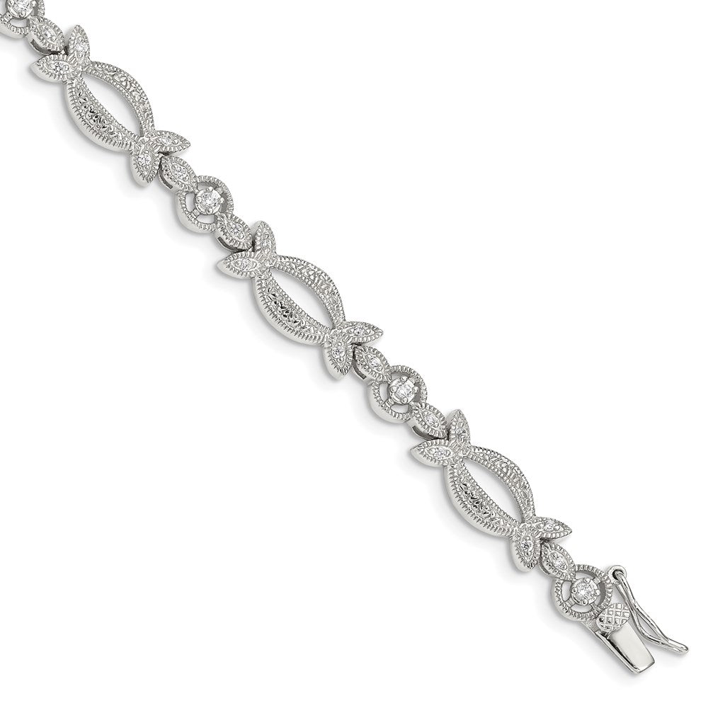Buy Stylish Rhodium-Plated Sterling Silver Bracelet with CZ - Affordable Luxury!