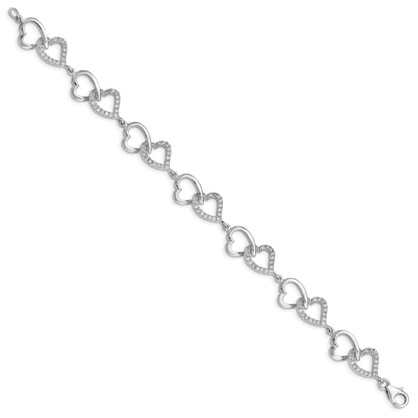 Rhodium-Plated Sterling Silver CZ Heart Bracelet - Style GR1-1010140