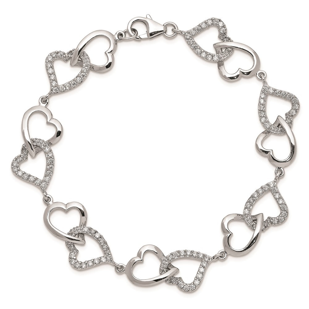Buy Stylish Rhodium-Plated Sterling Silver CZ Heart Bracelet - Affordable Elegance