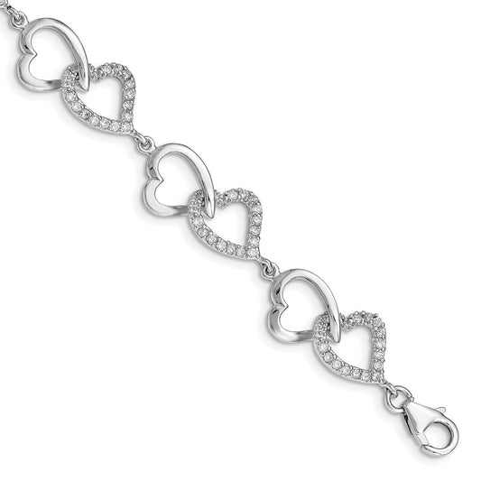 Buy Stylish Rhodium-Plated Sterling Silver CZ Heart Bracelet - Affordable Elegance
