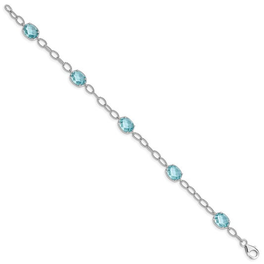 Buy Stylish Rhodium-Plated Sterling Silver Bracelet | Aqua Blue CZ Accents