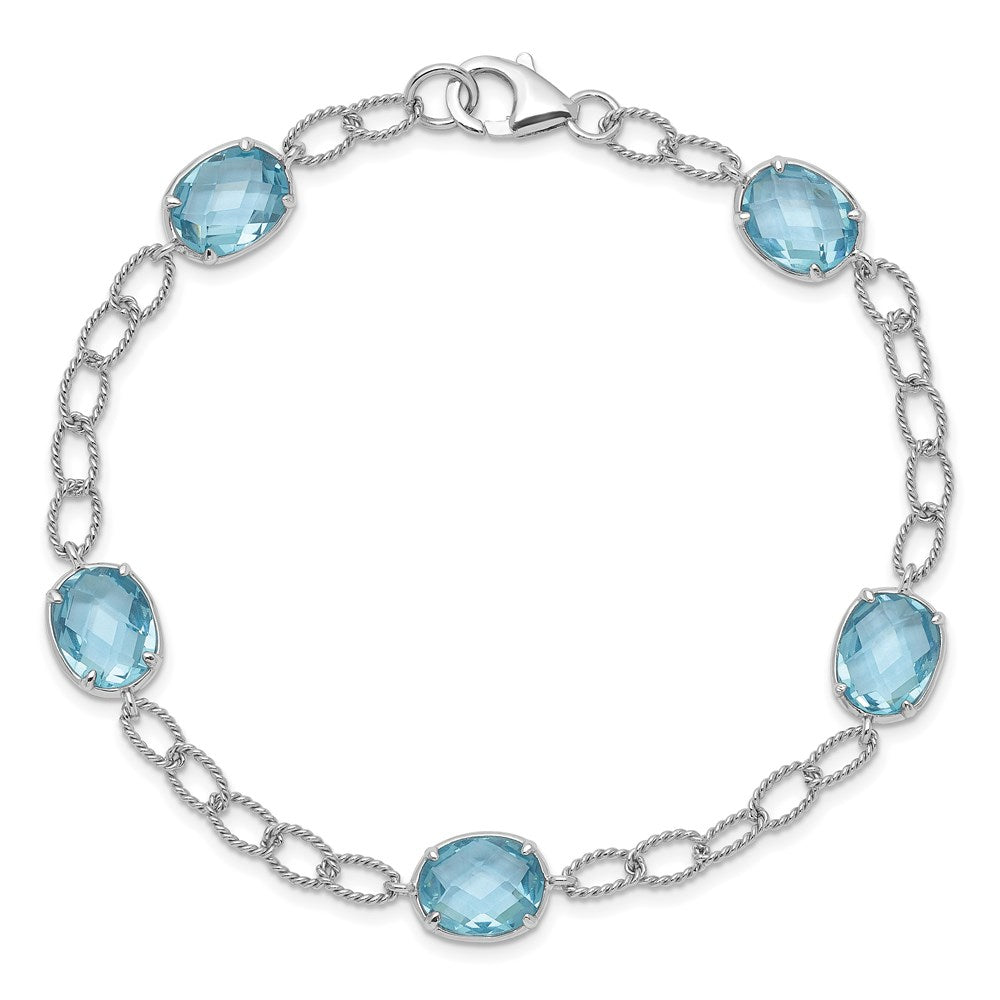 Buy Stylish Rhodium-Plated Sterling Silver Bracelet | Aqua Blue CZ Accents