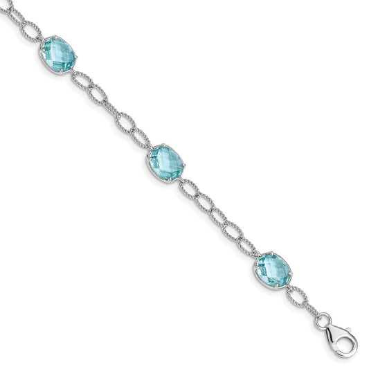 Buy Stylish Rhodium-Plated Sterling Silver Bracelet | Aqua Blue CZ Accents