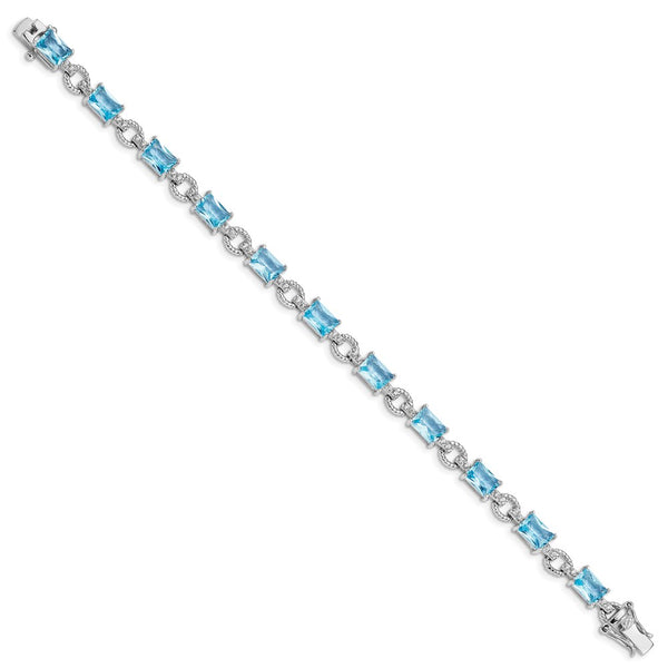Rhodium-Plated Sterling Silver Bracelet, 7.5in, CZ Accents