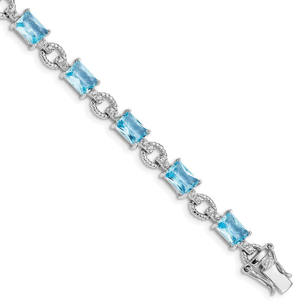 Rhodium-Plated Sterling Silver Bracelet, 7.5in, CZ Accents