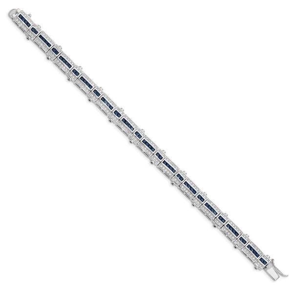 Rhodium-Plated Sterling Silver Bracelet with Sapphire Accents
