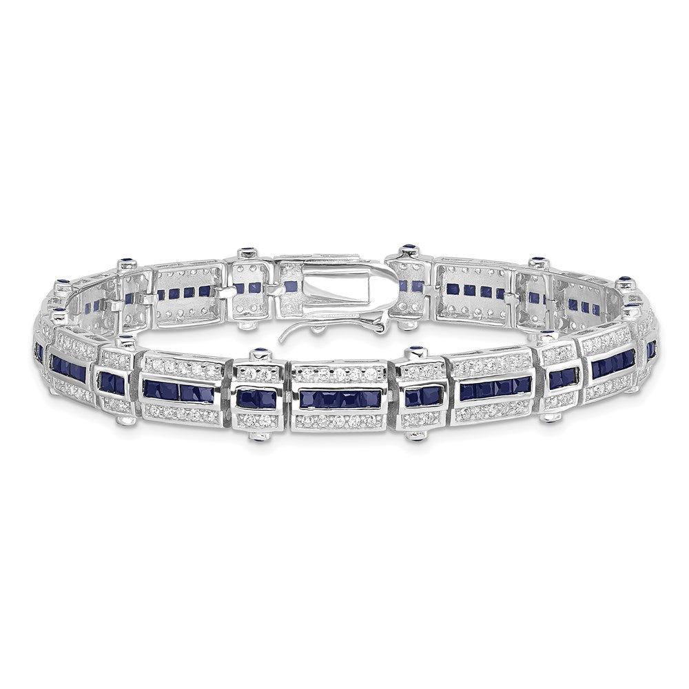 Buy Stylish Rhodium-Plated Sterling Silver Bracelet with Sapphire Accents