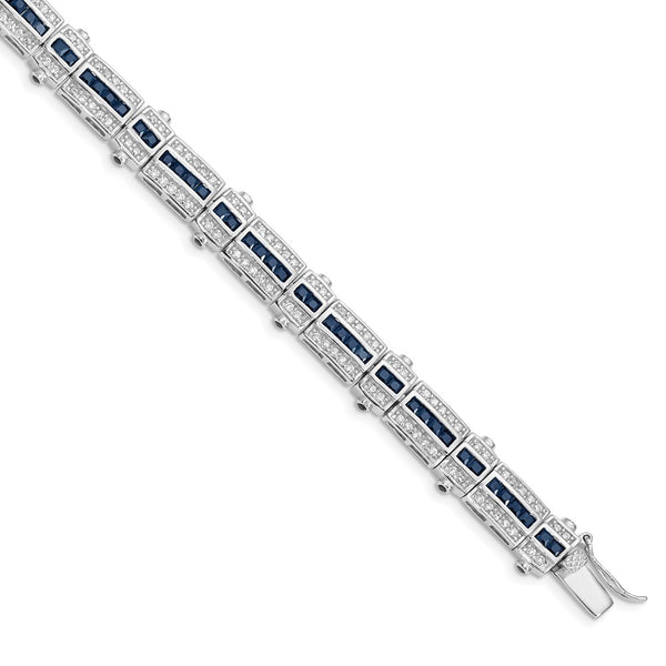 Rhodium-Plated Sterling Silver Bracelet with Sapphire Accents