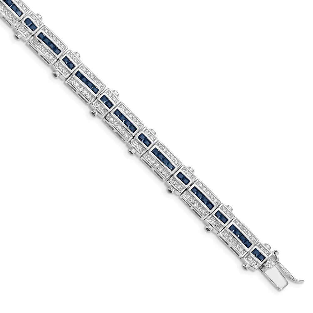 Buy Stylish Rhodium-Plated Sterling Silver Bracelet with Sapphire Accents