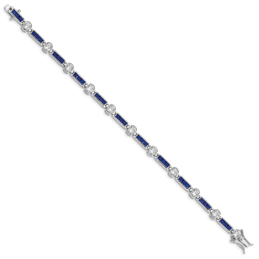 Exclusive Rhodium-Plated Sterling Silver Bracelet 7.25'' - Stylish Blue Glass & CZ