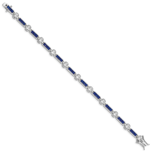 Rhodium-Plated Sterling Silver Bracelet 7.25'' - Blue Glass CZ