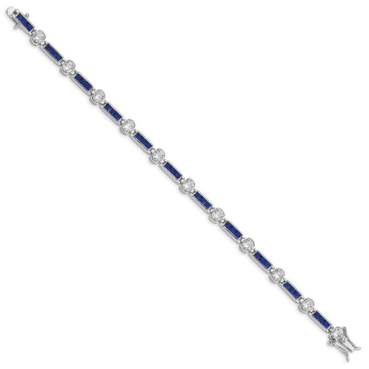 Exclusive Rhodium-Plated Sterling Silver Bracelet 7.25'' - Stylish Blue Glass & CZ