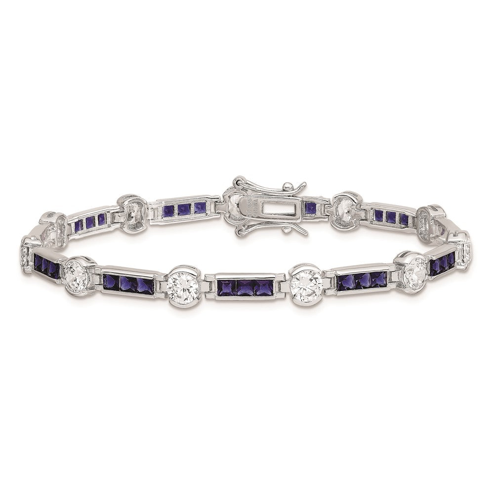 Exclusive Rhodium-Plated Sterling Silver Bracelet 7.25'' - Stylish Blue Glass & CZ