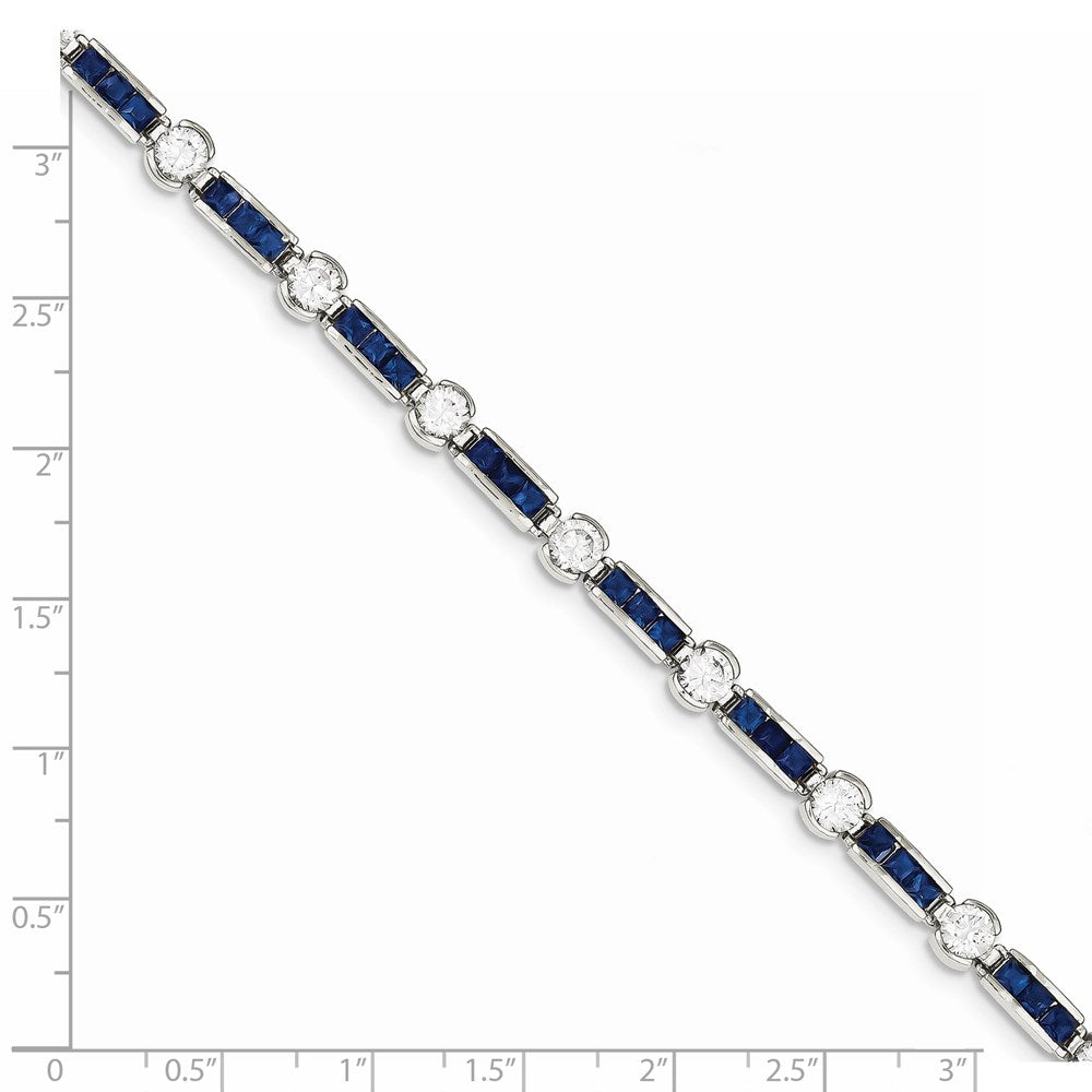 Exclusive Rhodium-Plated Sterling Silver Bracelet 7.25'' - Stylish Blue Glass & CZ