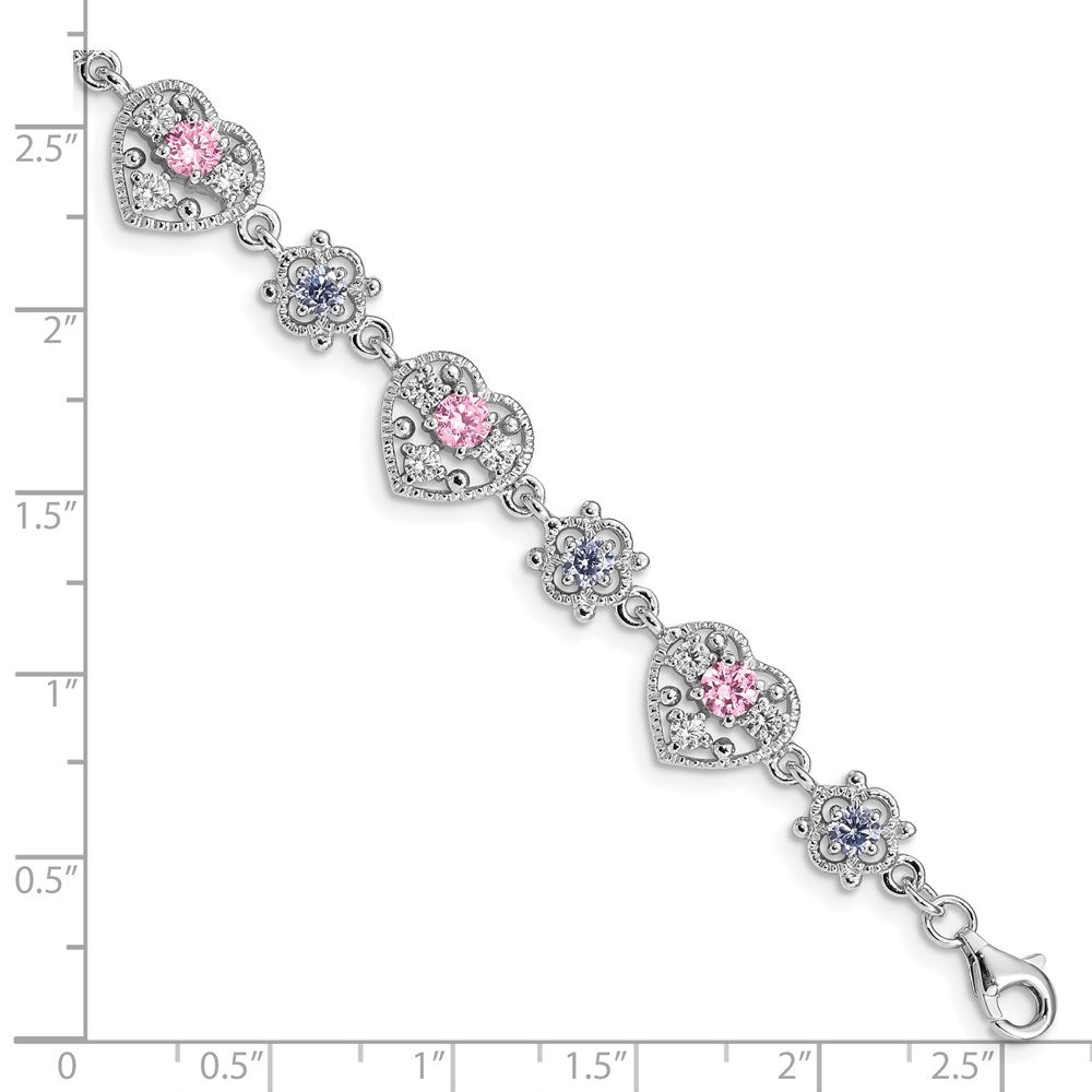 Buy 7-Inch Rhodium-Plated Heart Bracelet in Sterling Silver | Stylish CZ Stones