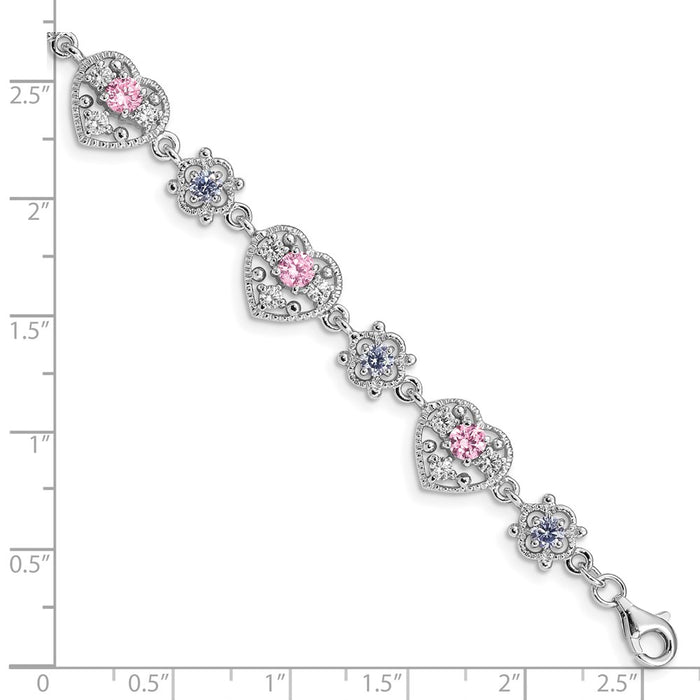 Buy 7-Inch Rhodium-Plated Heart Bracelet in Sterling Silver | Stylish CZ Stones-3
